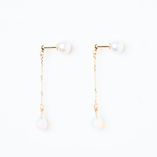 【K18 あこや真珠 ピアス】18金 ロングチェーンピアス 揺れる 天然クオーツ×あこや真珠 高級ジュエリー ギフトにも最適